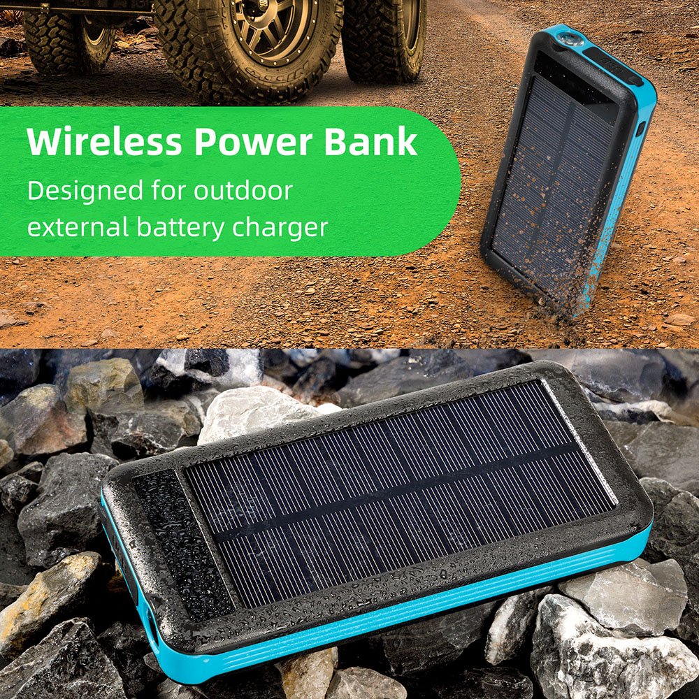 Solar power bank with four-wire 10000mAh fast charging wireless outdoor emergency flashlight dustproof power banks