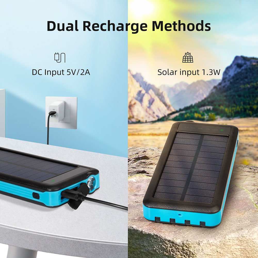 Solar power bank with four-wire 10000mAh fast charging wireless outdoor emergency flashlight dustproof power banks