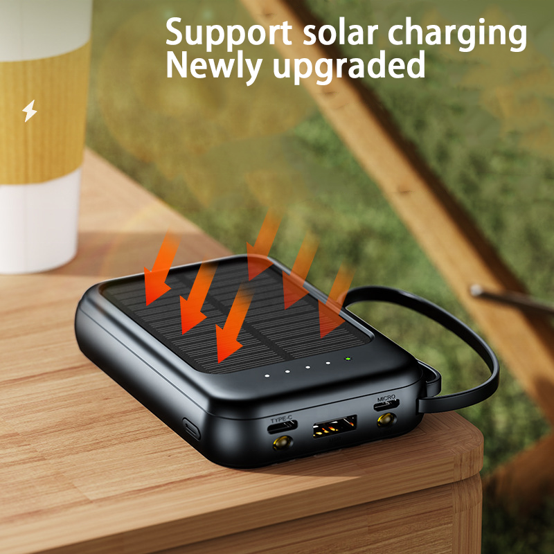 New hot sale outdoor cell phone solar power bank portable high efficiency solar mobile power with cable 10000mah solar charger