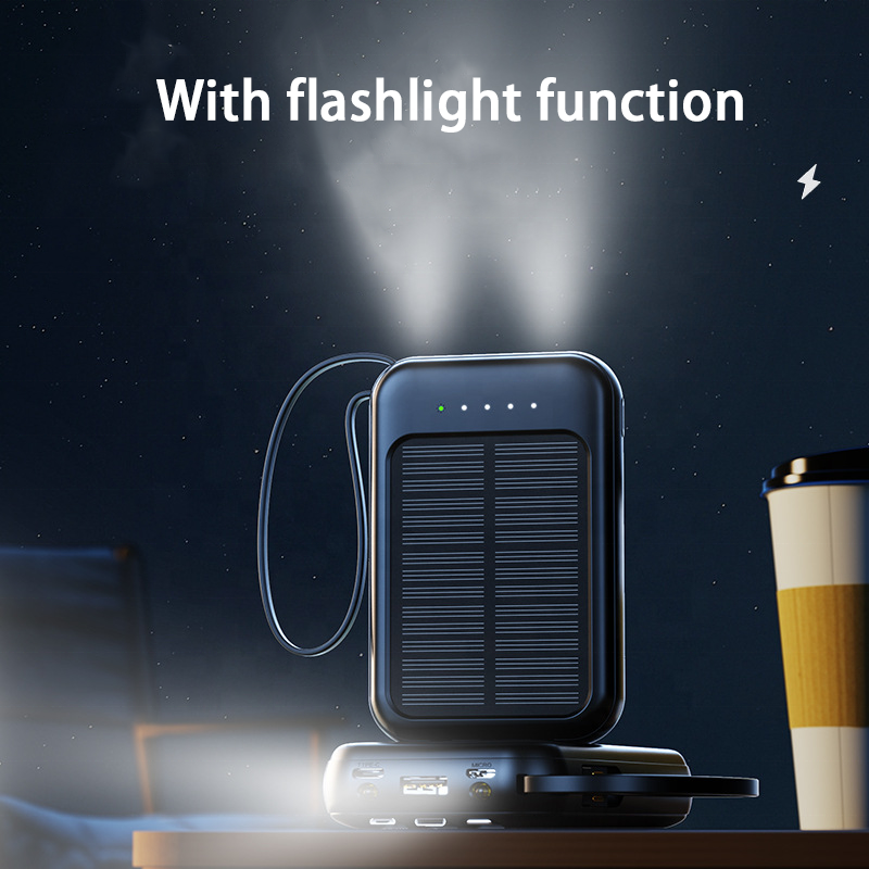 New hot sale outdoor cell phone solar power bank portable high efficiency solar mobile power with cable 10000mah solar charger