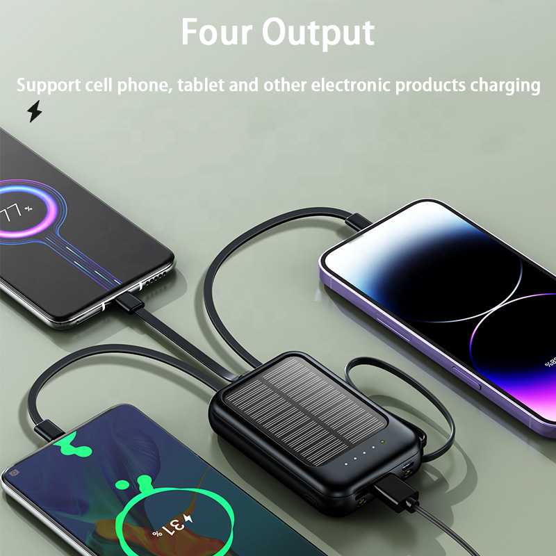 New hot sale outdoor cell phone solar power bank portable high efficiency solar mobile power with cable 10000mah solar charger