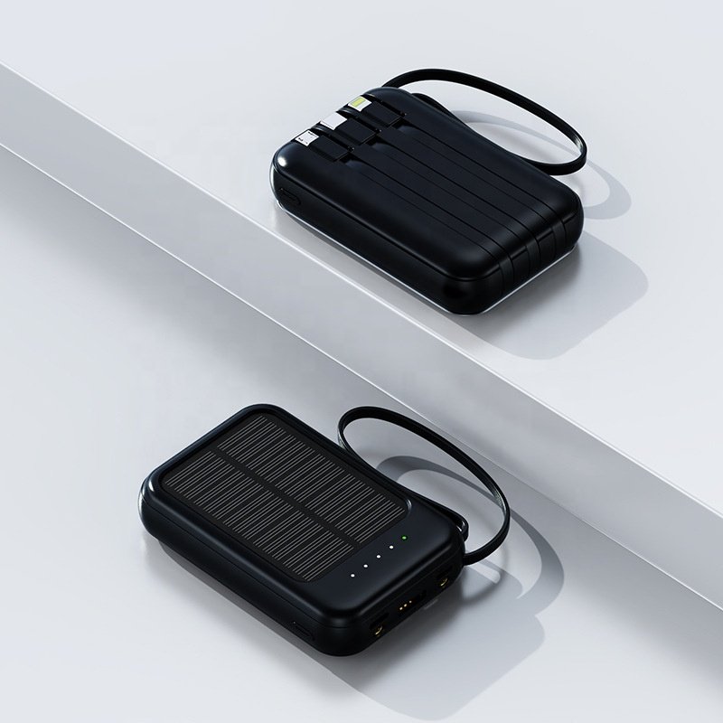 New hot sale outdoor cell phone solar power bank portable high efficiency solar mobile power with cable 10000mah solar charger