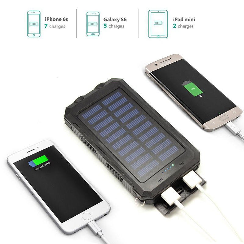 Solar Power Bank 30000 Mah Portable Dual USB 2 LED Lights External Battery Charger Li-polymer Battery 10000mah Micro USB ABS