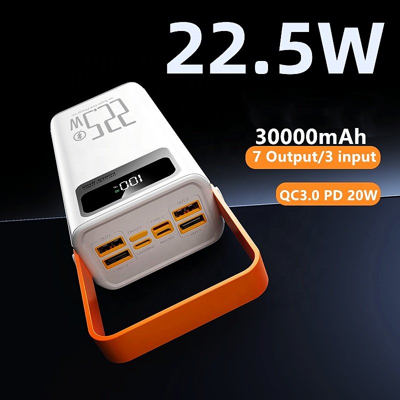 OEM logo 30000mAh Powerbank Larger Capacity Power Bank PD22.5W Fast Charging 4USB Output Portable Power Bank with Display