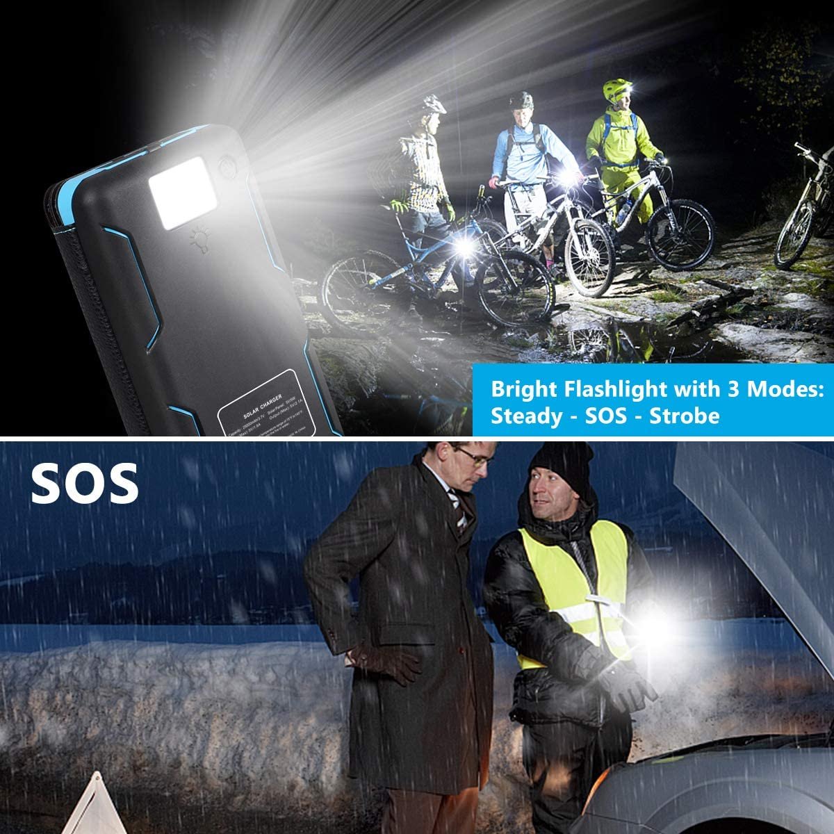 24000mAh Portable Dual USB Ports Waterproof Solar Power Charger Battery Pack