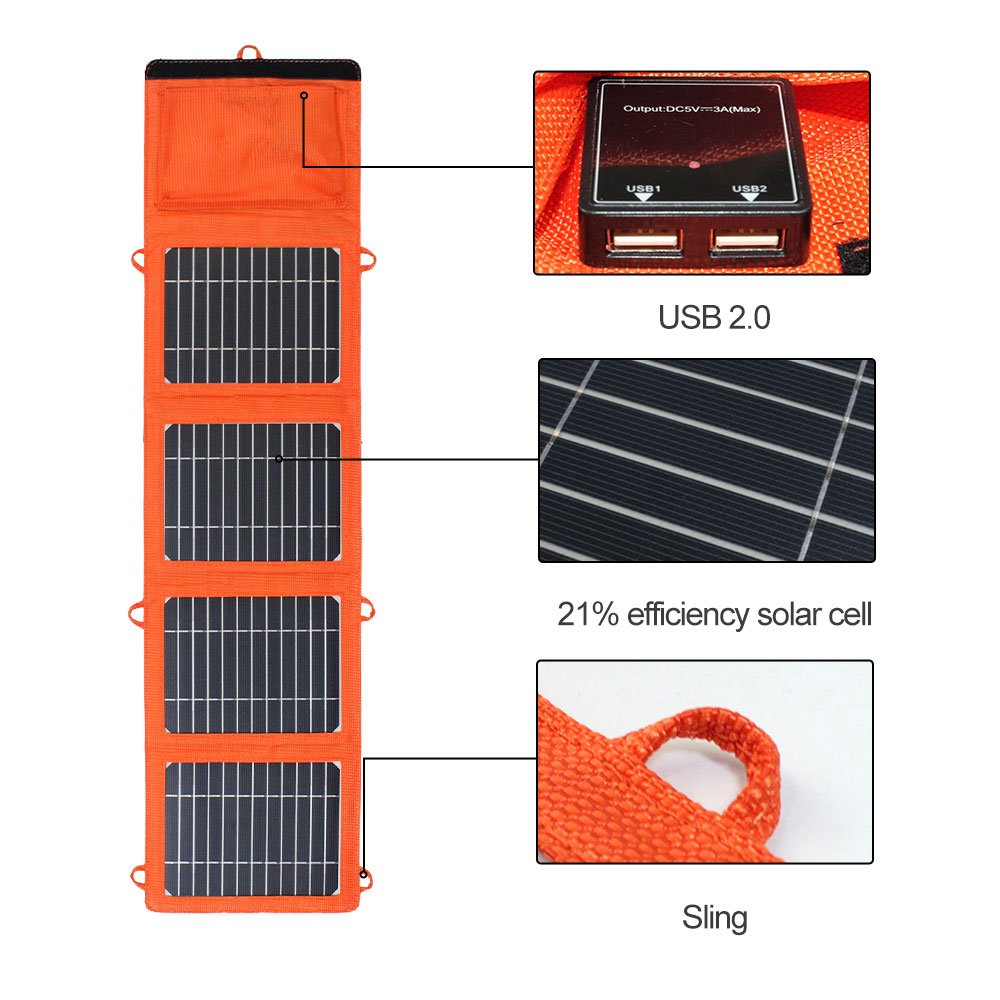 Solar Panel Charger 14 W with USB Port Waterproof Foldable Solar Charger for Camping Travel