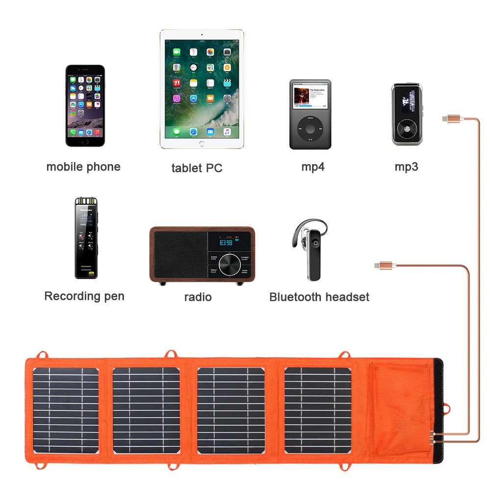 Solar Panel Charger 14 W with USB Port Waterproof Foldable Solar Charger for Camping Travel