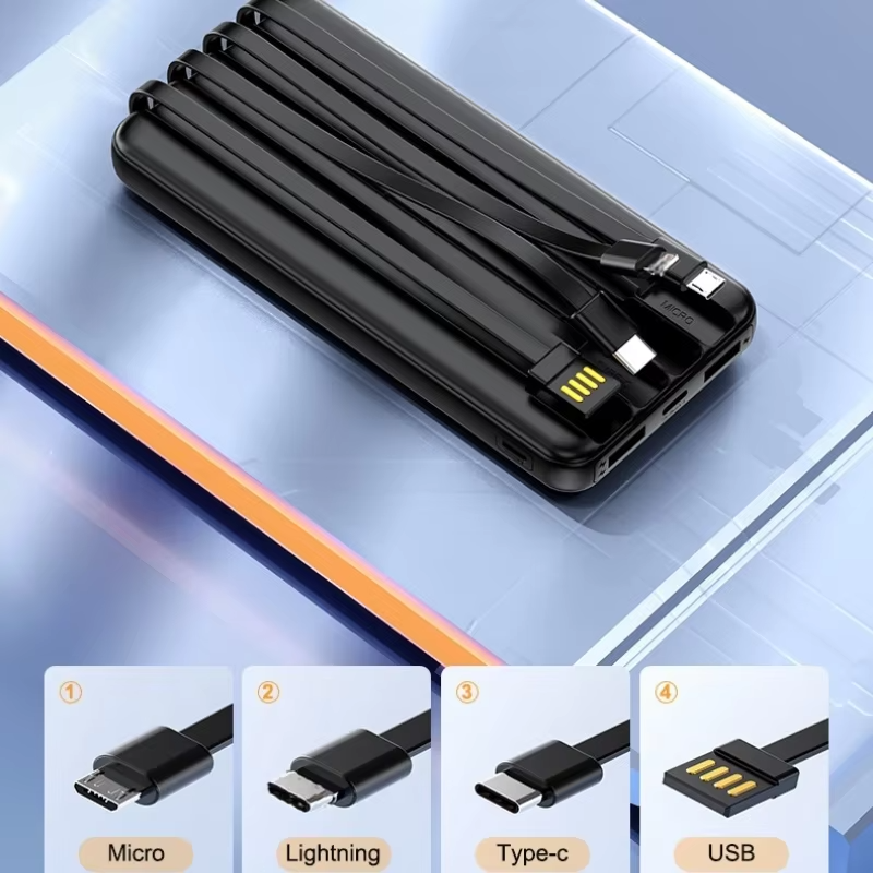 Portable Charger with Built-in Cables, 10000mAh PowerBank for iPhone, Slim Fast Charge Battery Pack,Travel Essentials Powerbank