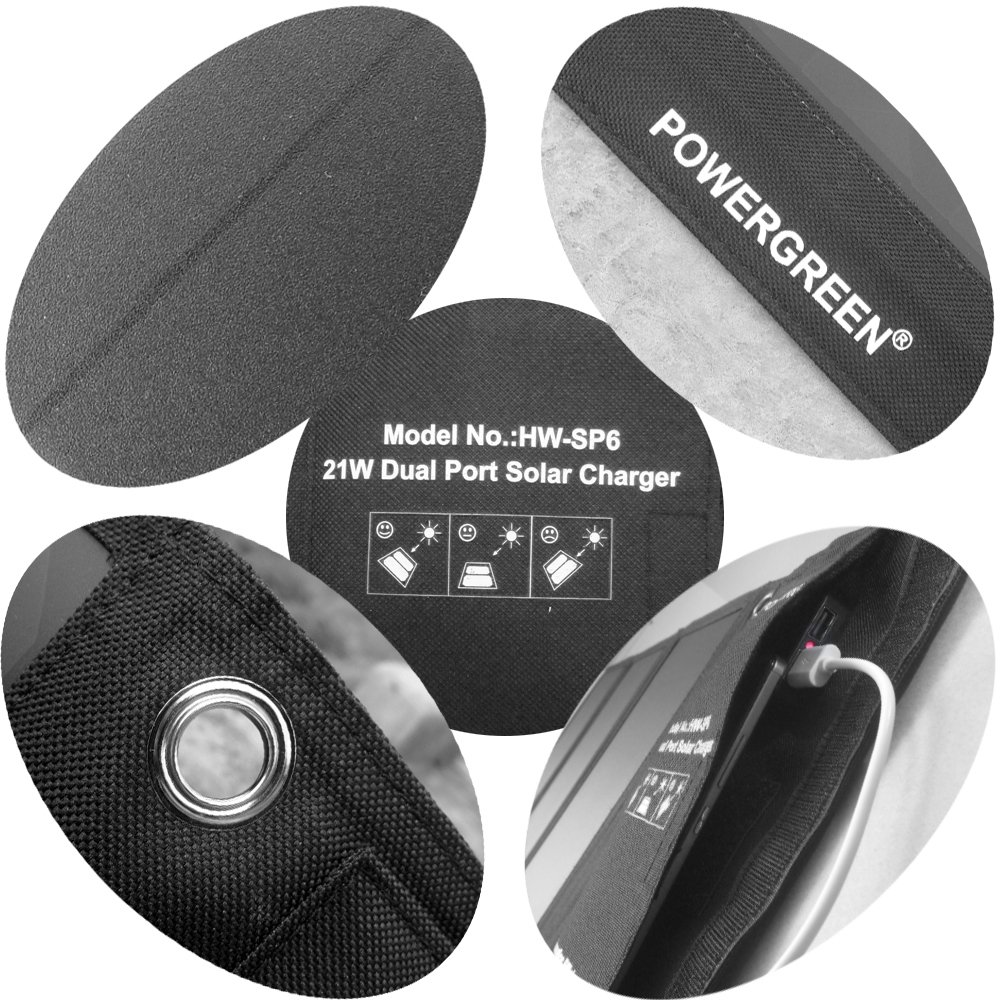 PowerGreen Quick Charge Flexible Solar Panel 21W USB Folding Solar Charger Power Bank, Portable Charger For Trekking
