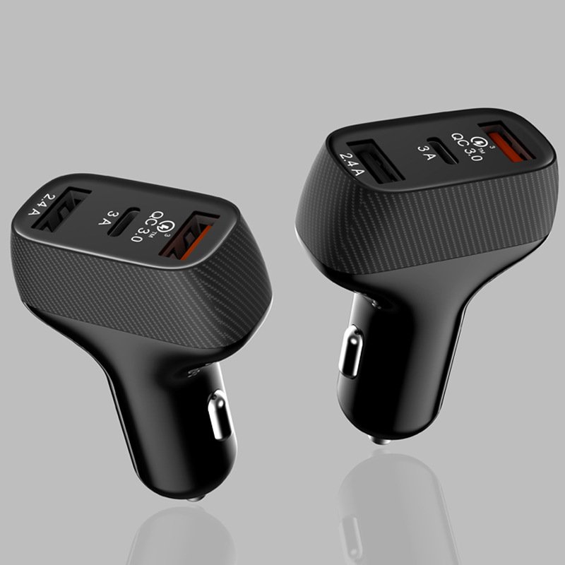 2024 New 37W PD Car Fast Charging Charger QC3.0 Charging Supports Customized USB Carbon Fiber Pattern Car Charging Device