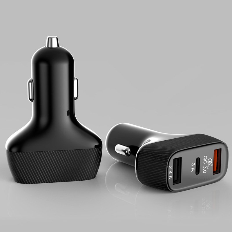 2024 New 37W PD Car Fast Charging Charger QC3.0 Charging Supports Customized USB Carbon Fiber Pattern Car Charging Device