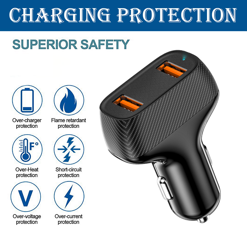 2024 New 37W PD Car Fast Charging Charger QC3.0 Charging Supports Customized USB Carbon Fiber Pattern Car Charging Device