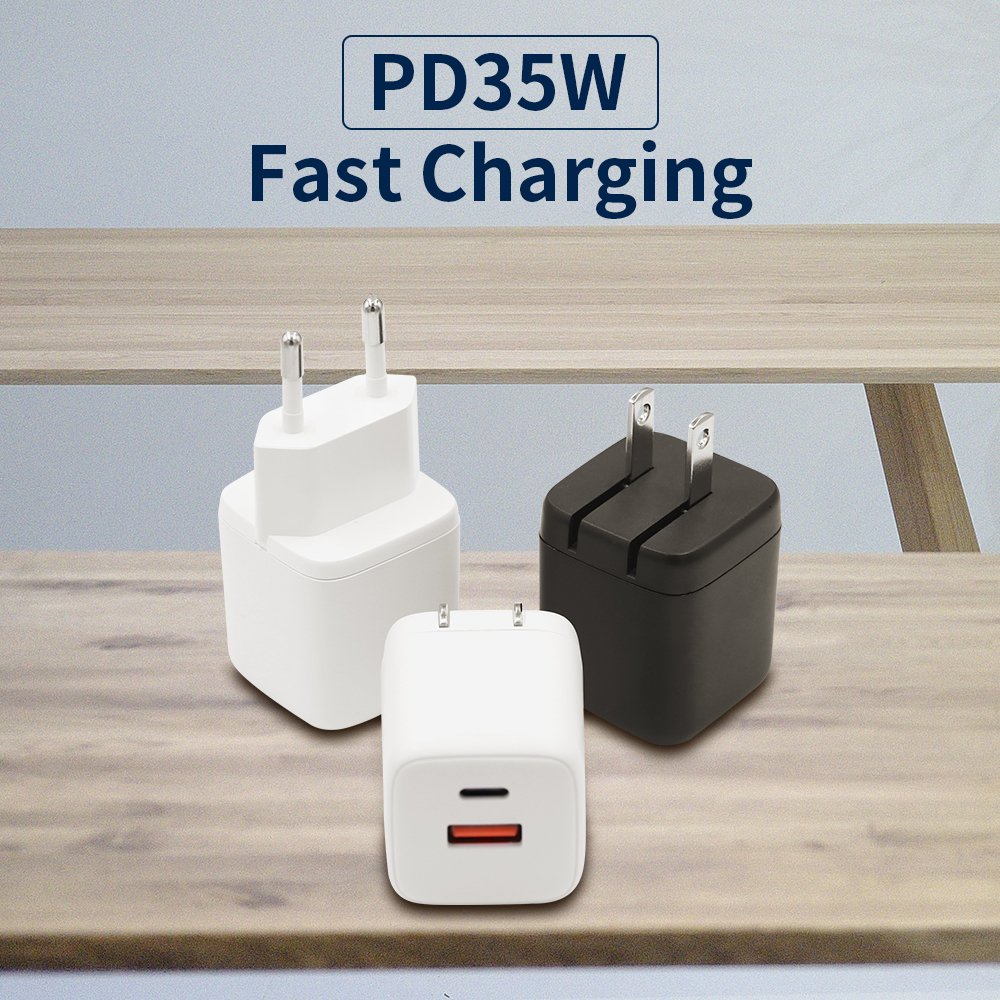 OEM 35W PD+QC3.0 USB Type C Dual Port Fast Wall Charger Portable Mobile Phone Adapter with Foldable Pulg For iPhone Samsung