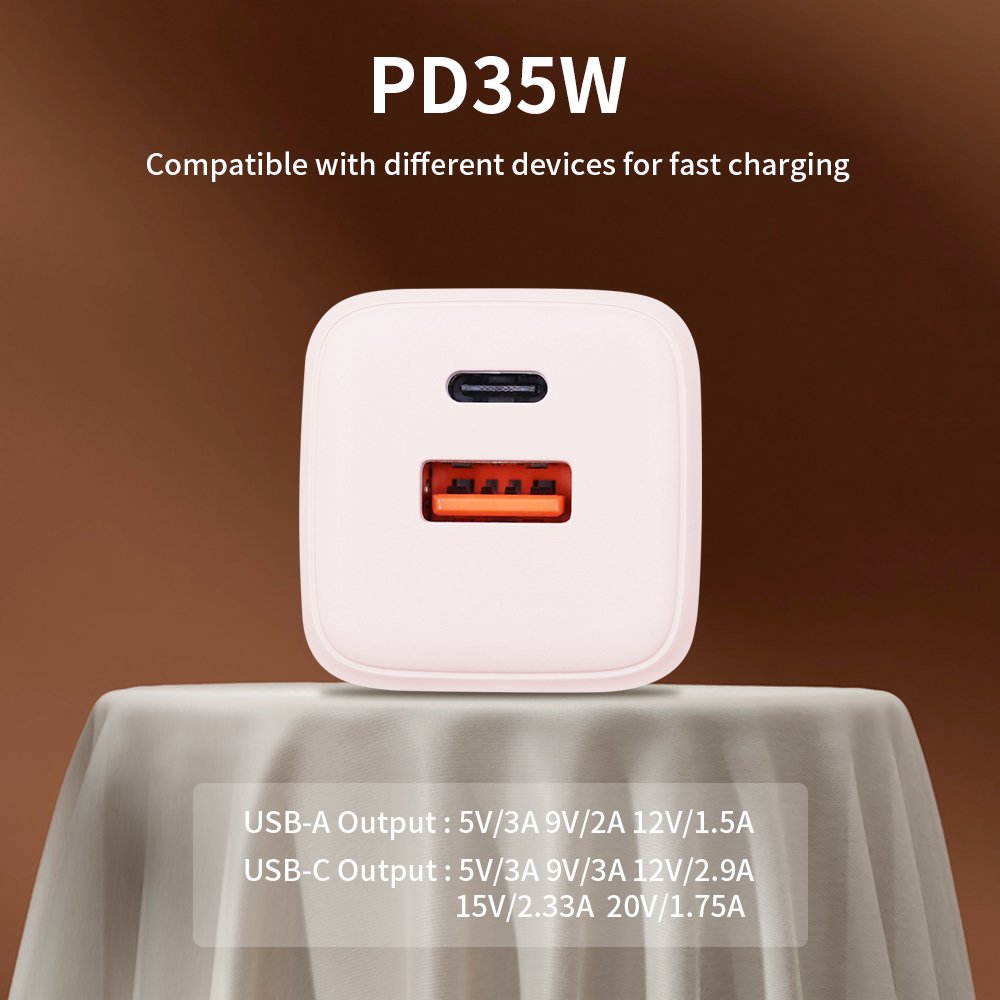 OEM 35W PD+QC3.0 USB Type C Dual Port Fast Wall Charger Portable Mobile Phone Adapter with Foldable Pulg For iPhone Samsung