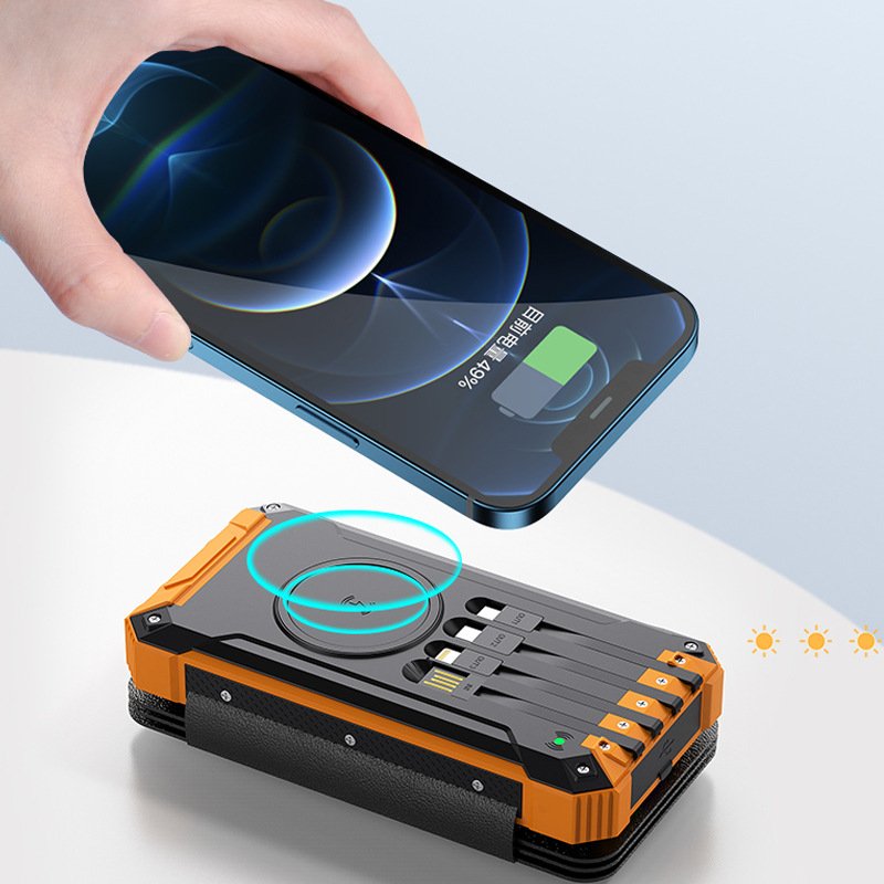 20000mAh High Capacity Foldable Solar Power Bank Wireless Charging Bank With Four Line Custom Power Bank