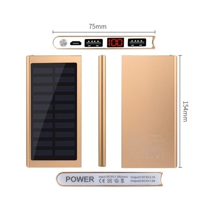 Ip67 Mobile Power Bank Solar Charger with Compass and Led Light Factory Supply 20000mah 10W Fast Charging Power Bank for phone