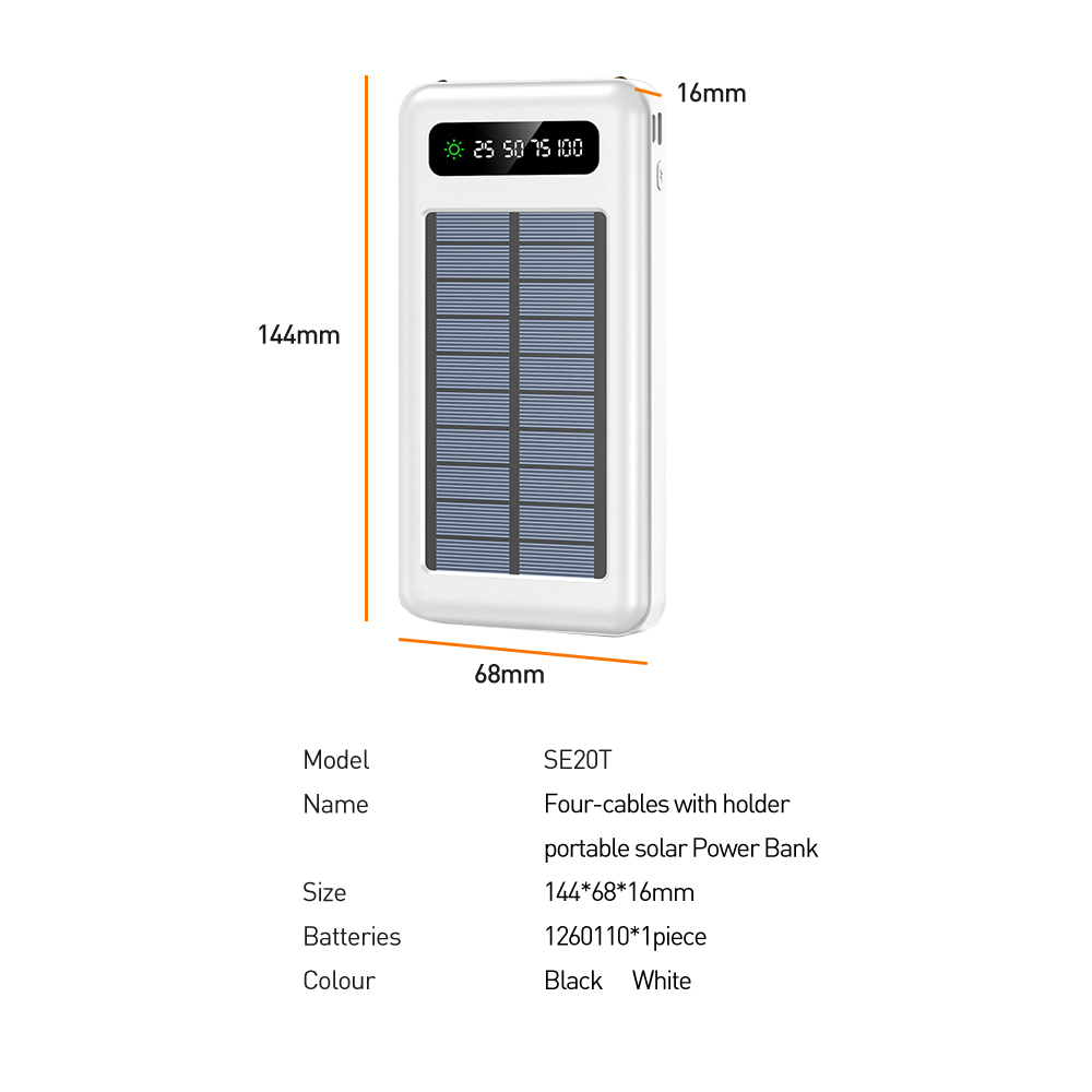 2021 New Products Solar Power Bank Hot Trending 20000mAh Double USB 2.1A Ultra Slim Electronics Portable Charge Flashlight