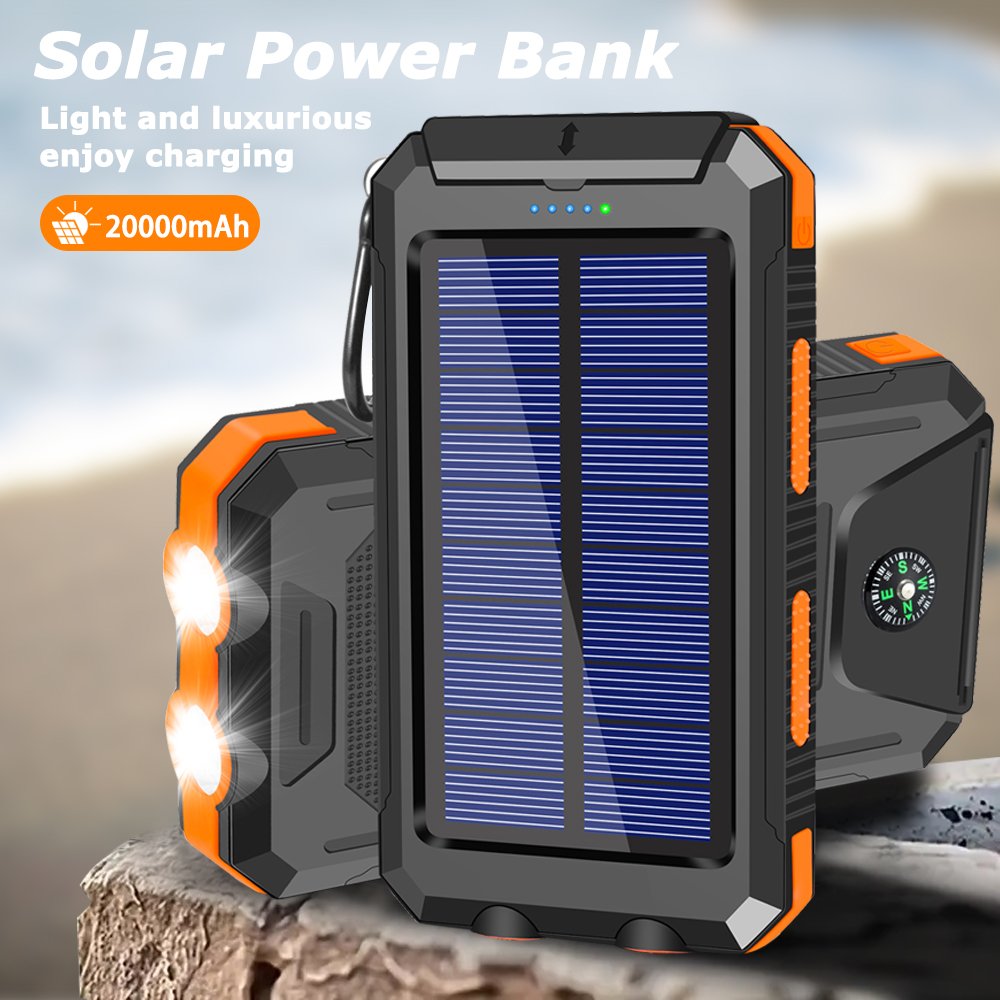 Waterproof Solar power bank 20000mah Li-Polymer Battery Charger Travel Solar Power Bank 20000mah With LED Flashlight