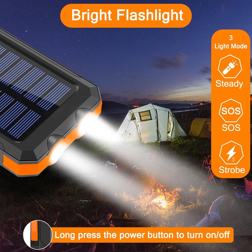 Waterproof Solar power bank 20000mah Li-Polymer Battery Charger Travel Solar Power Bank 20000mah With LED Flashlight