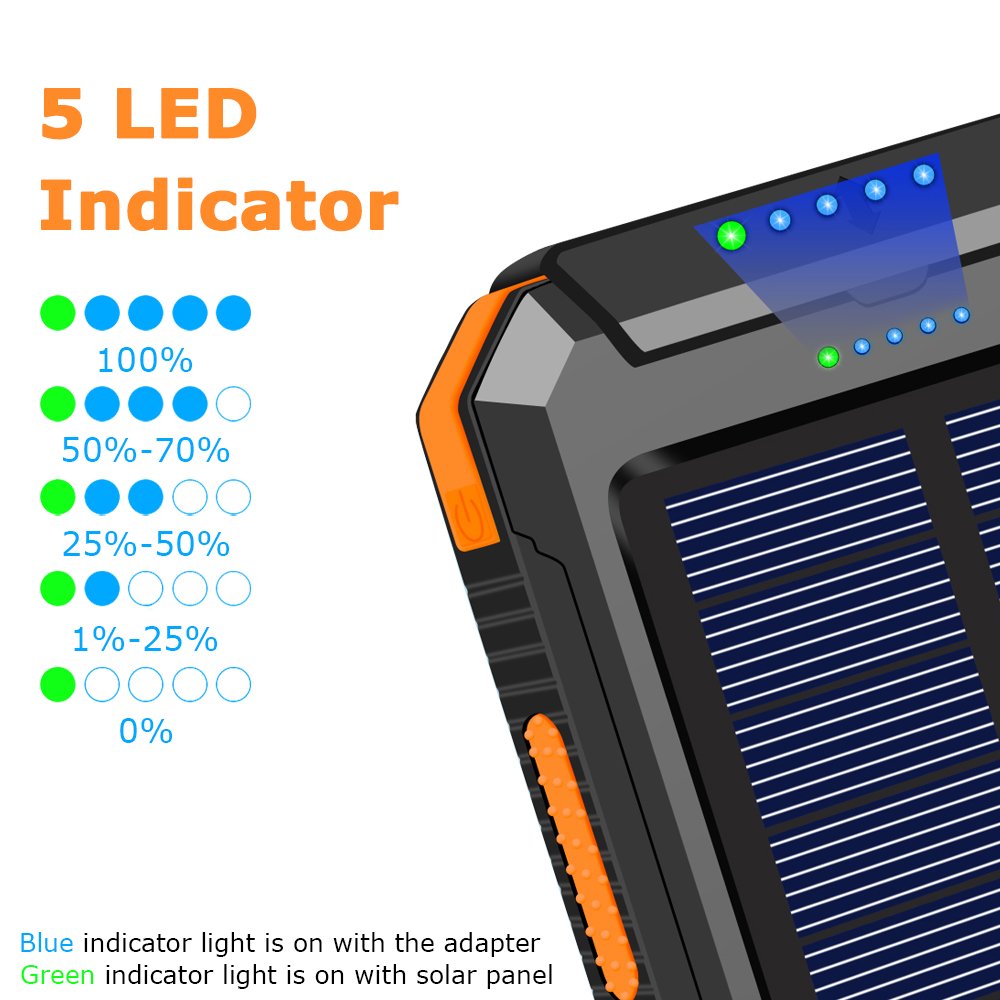 Waterproof Solar power bank 20000mah Li-Polymer Battery Charger Travel Solar Power Bank 20000mah With LED Flashlight