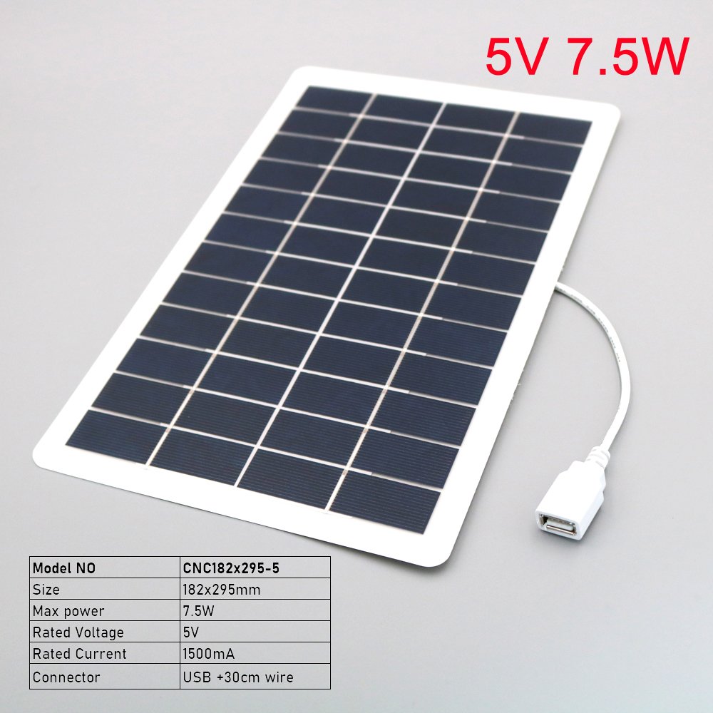 5V 2W 4W 5W 7.5W Output USB Solar Battery Charger USB Female port Charge Regulators Solar Panel