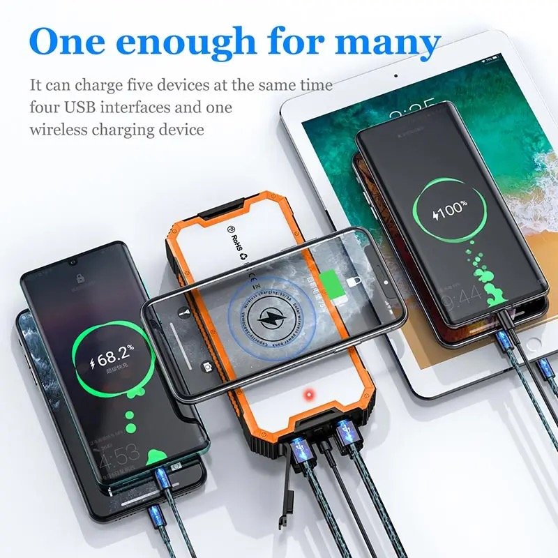 2024 Factory direct sales 36800MAh large capacity solar charger fast charging with LED light mobile power
