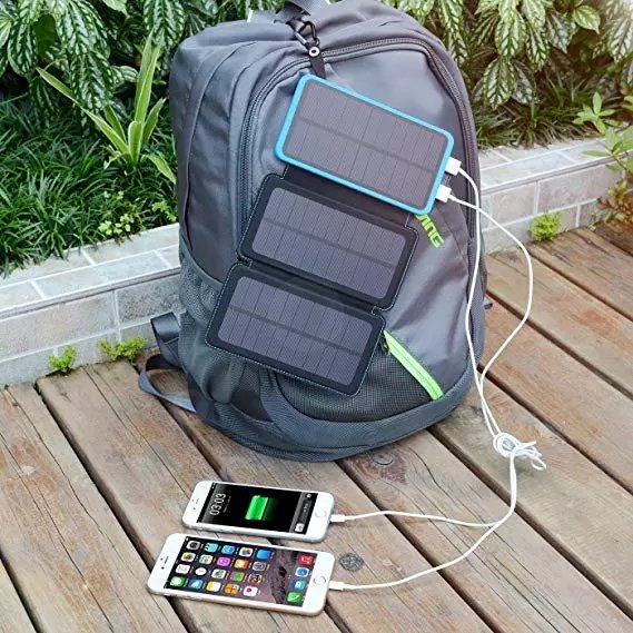 8000mAh Solar Power Bank with 3 Solar Panel Charger & 2 USB Output External Battery Pack Ultra Bright LED Flashlights for Outdo