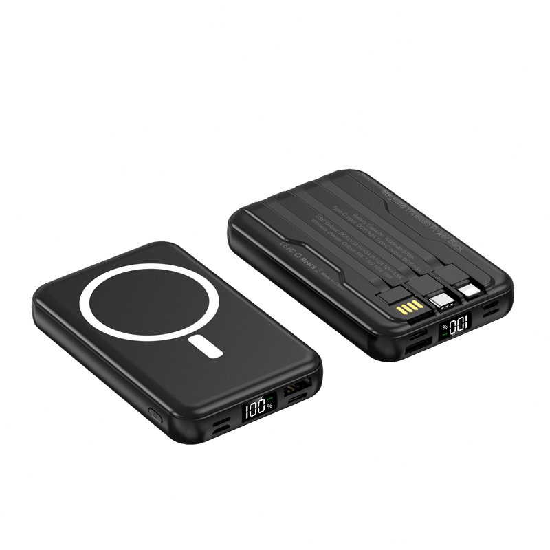 Magnetic Wireless Power Bank 10000mAh Portable Charger 22.5W PD Fast Charging Built-in Cables LED Display Battery Pack