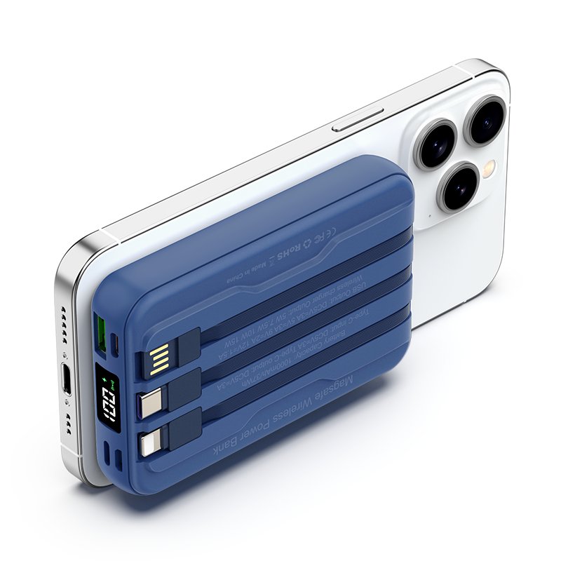 Magnetic Wireless Power Bank 10000mAh Portable Charger 22.5W PD Fast Charging Built-in Cables LED Display Battery Pack