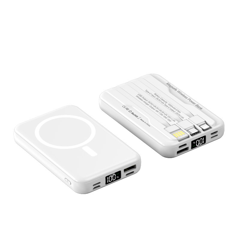 Magnetic Wireless Power Bank 10000mAh Portable Charger 22.5W PD Fast Charging Built-in Cables LED Display Battery Pack