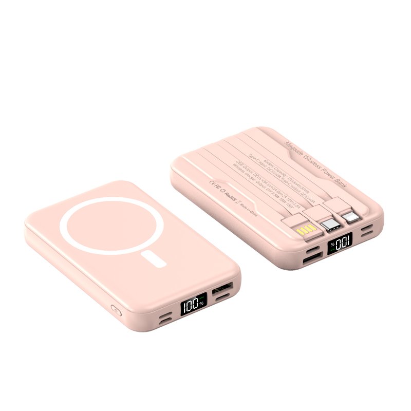 Magnetic Wireless Power Bank 10000mAh Portable Charger 22.5W PD Fast Charging Built-in Cables LED Display Battery Pack