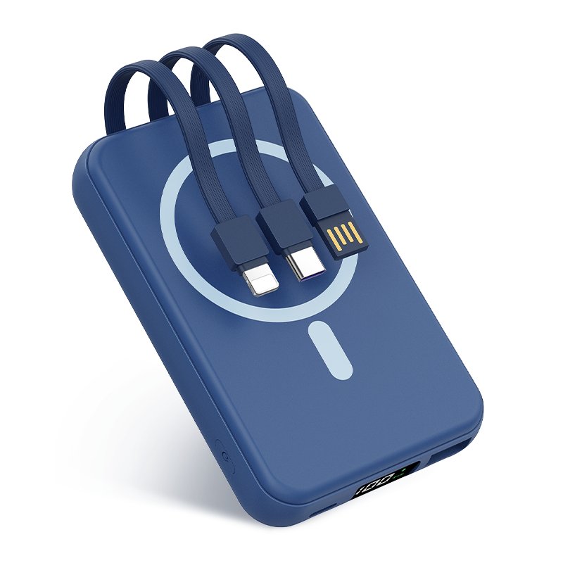 Magnetic Wireless Power Bank 10000mAh Portable Charger 22.5W PD Fast Charging Built-in Cables LED Display Battery Pack