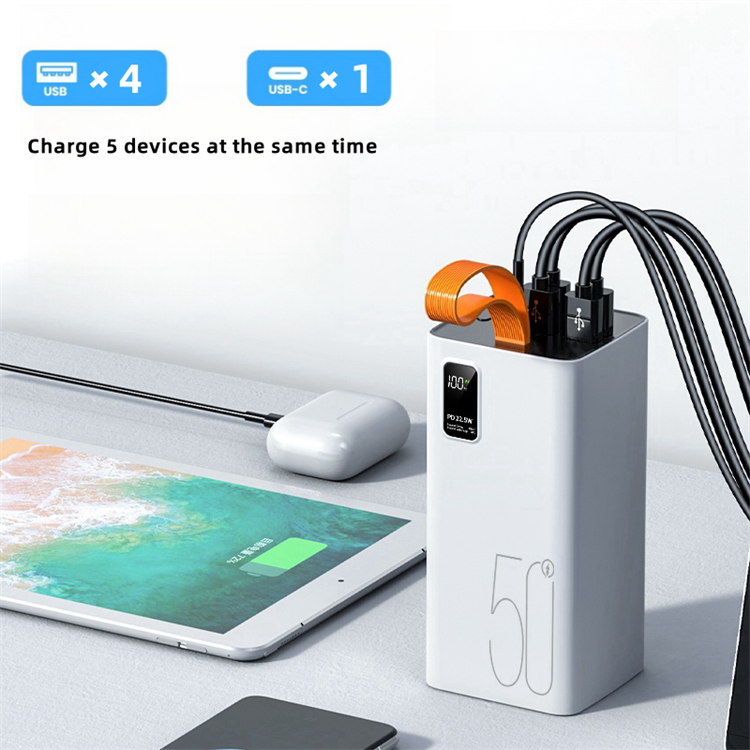 High Capacity 4 USB+TYPE-C Output 50000mAh Power Bank 22.5W Fast charging Outdoor Banks Mobile Phone Charger