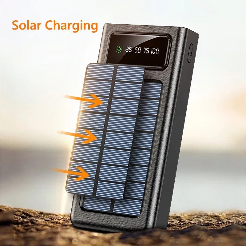 2024 New Solar Power Bank 20000mah External Backup Battery Dual USB 4 Cable Solar Portable Charger for iPhone Android samsung