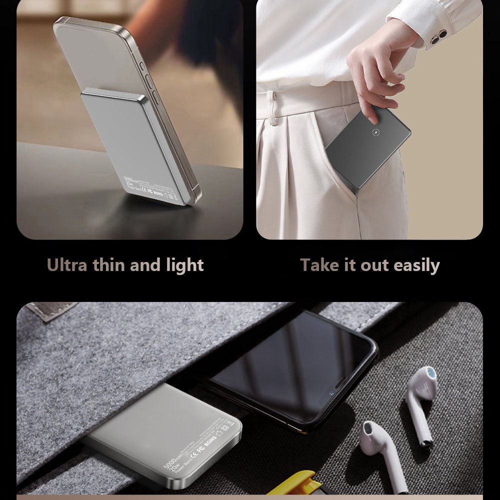 PB50 Ultra Slim Compact 50000 mAh Magnetic Power Bank 20W Fast Charging High Quality Small Portable LED Charger for Phones