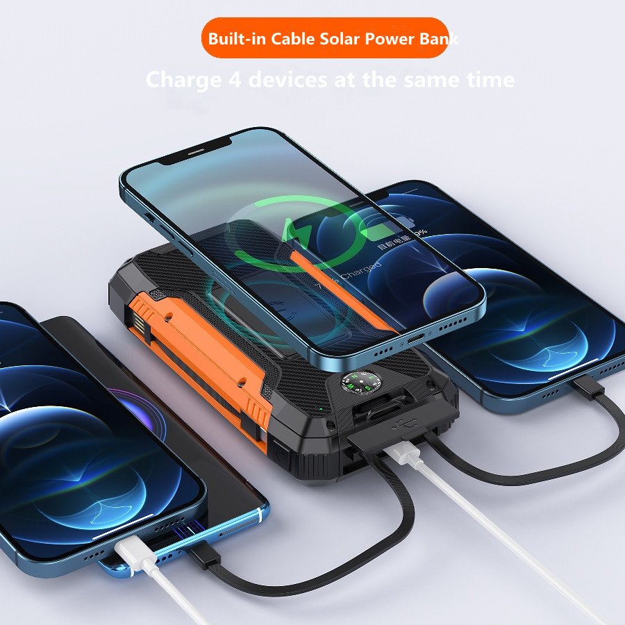 30000mah Led Solar Power Bank Illumination Camping Solar Power Bank Waterproof Charger Travel Powerbank