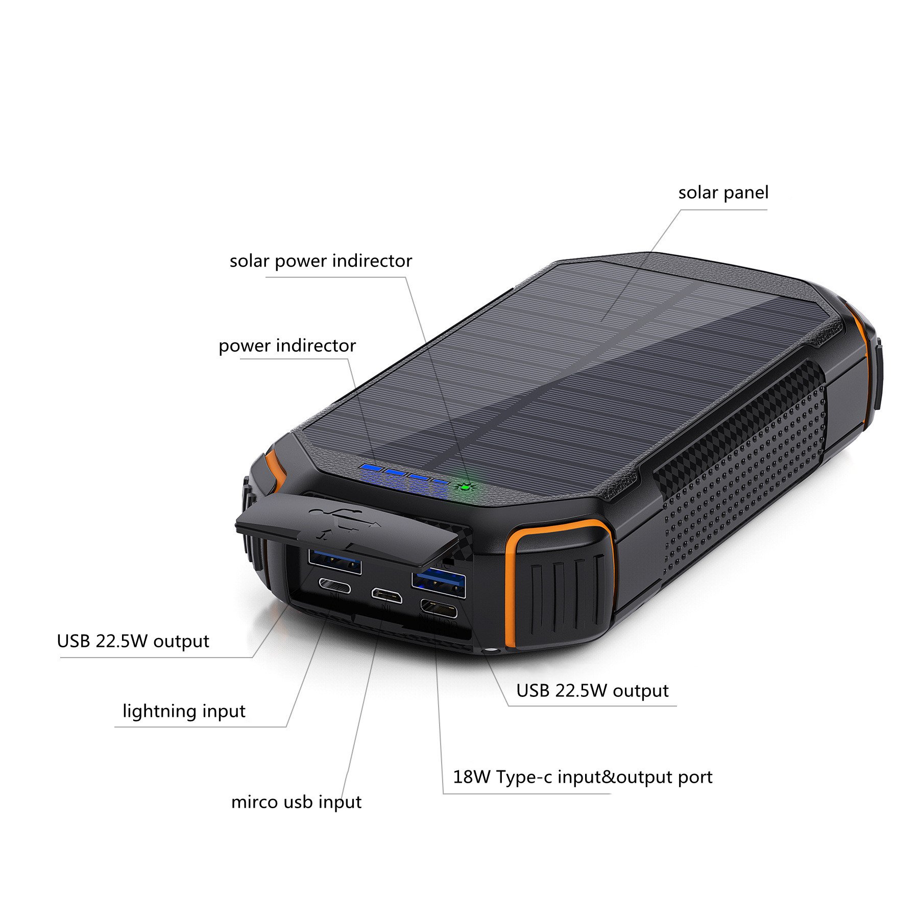 30000mah Led Solar Power Bank Illumination Camping Solar Power Bank Waterproof Charger Travel Powerbank