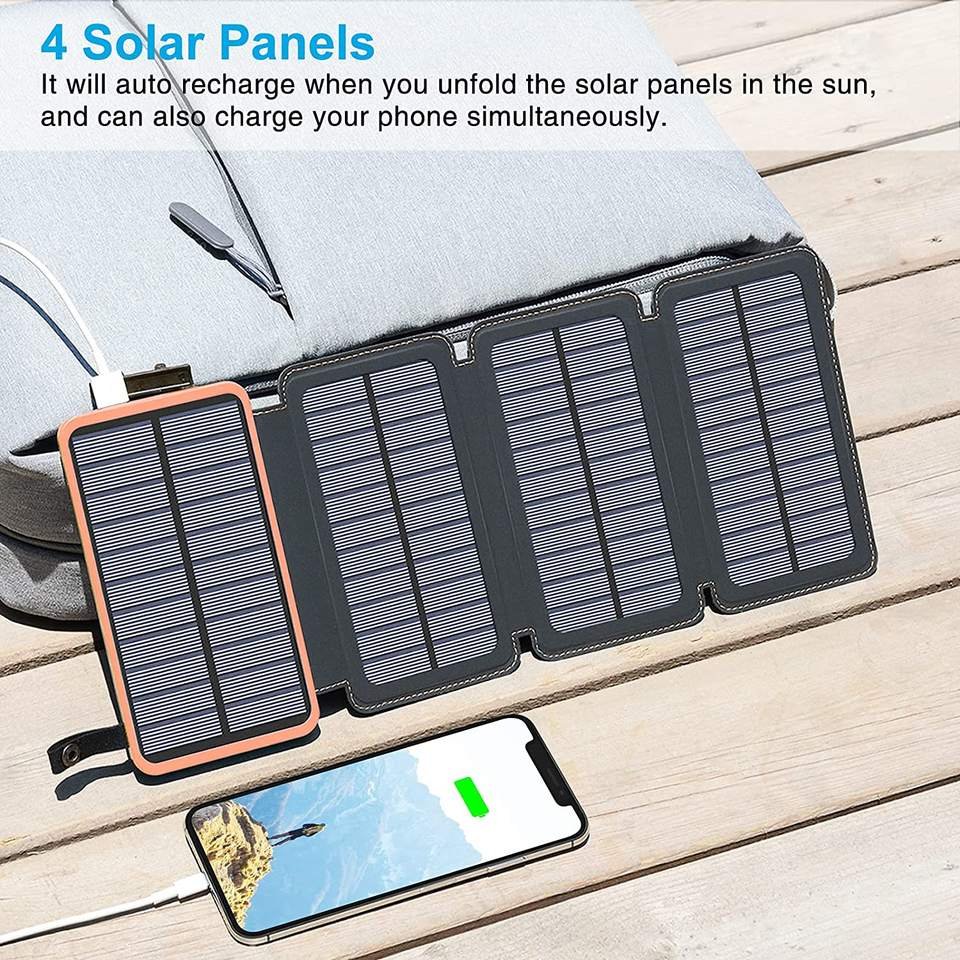 Fast Charging 20000 mAh Foldable Outdoor Portable Solar Charger 20000mAh Powerbank Solar Power Bank With Led Lights