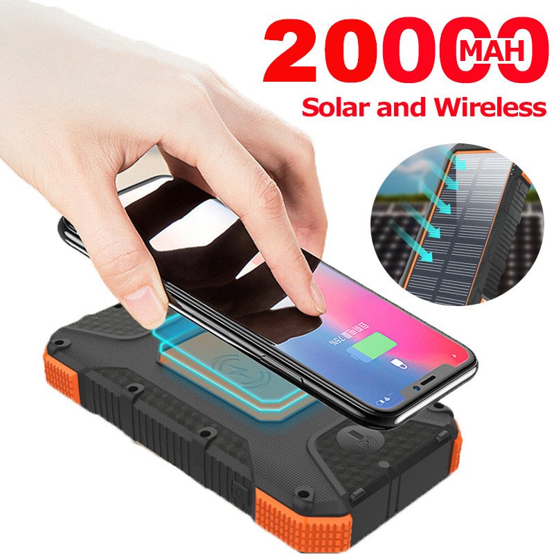 2023 new PD 18W fast charging wireless Solar Power Bank 20000mah Solar Charger 2 USB Ports External Charger Power bank