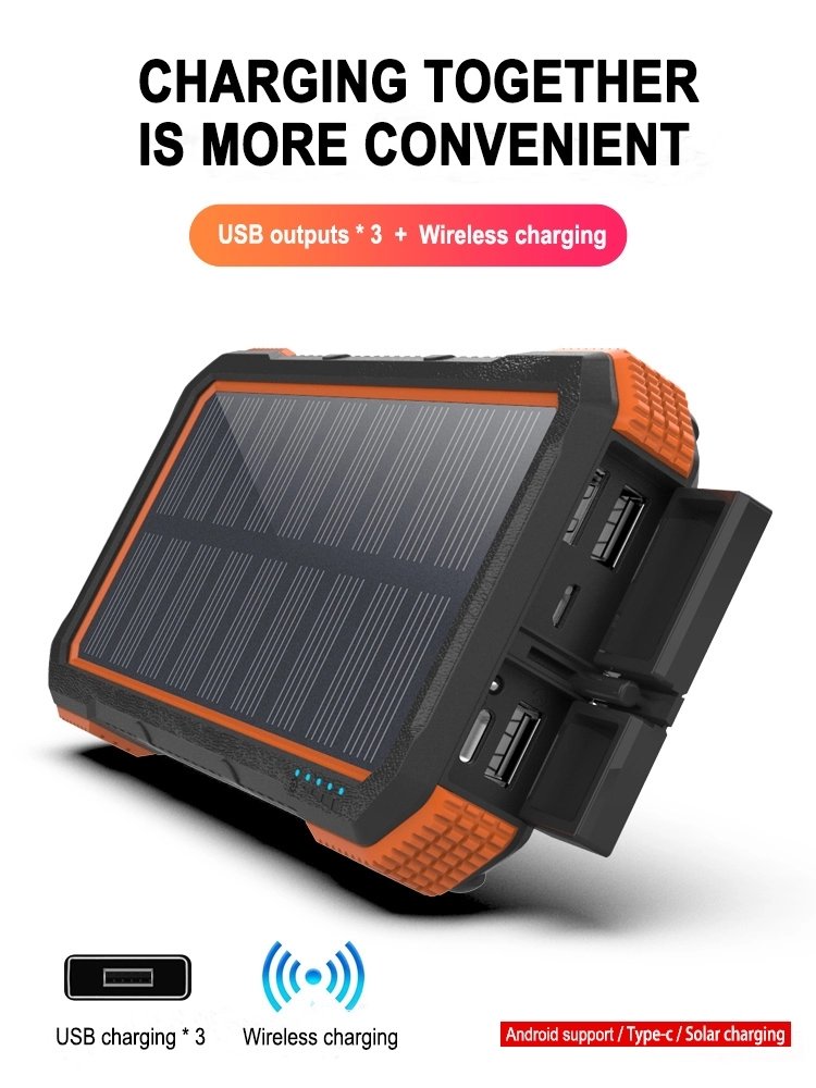 2023 new PD 18W fast charging wireless Solar Power Bank 20000mah Solar Charger 2 USB Ports External Charger Power bank