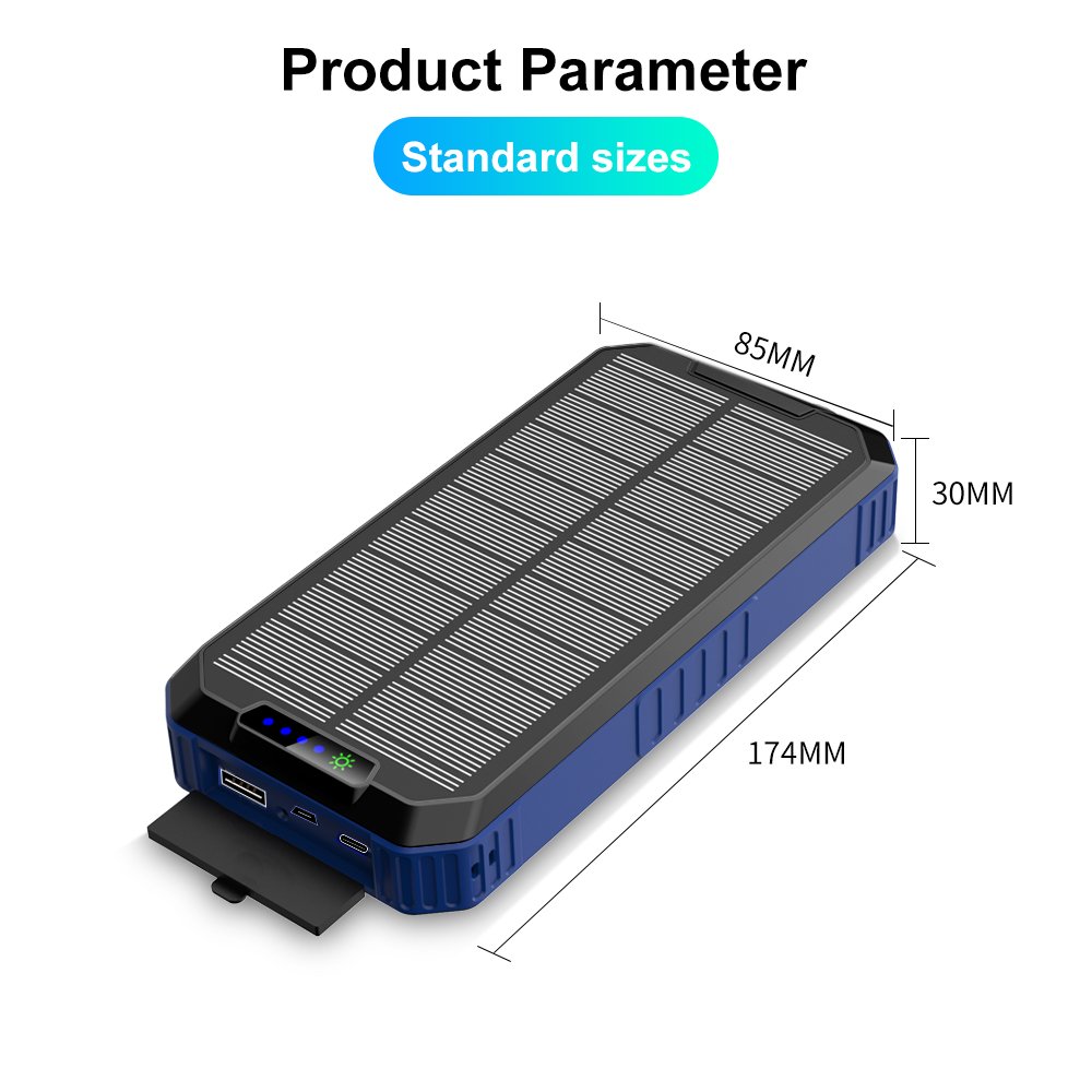 30000mah Portable Powerbank With Led Lights Power Bank For Wireless Charger Solar Power Bank Built In 3 Cables