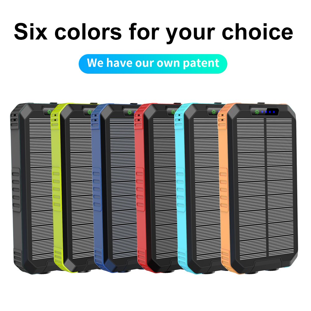 30000mah Portable Powerbank With Led Lights Power Bank For Wireless Charger Solar Power Bank Built In 3 Cables