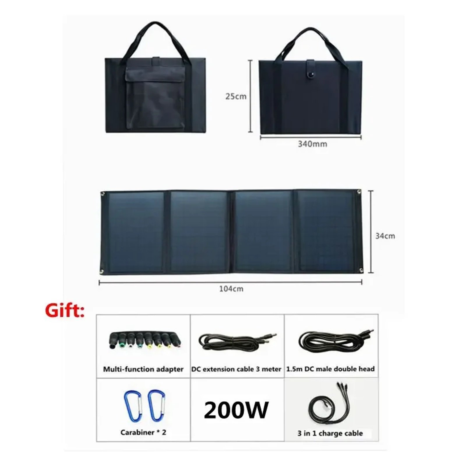 Senhuo Portable Waterproof Folding Solar Panel Dual 200W USB + DC Charger For Outdoor Mobile Power