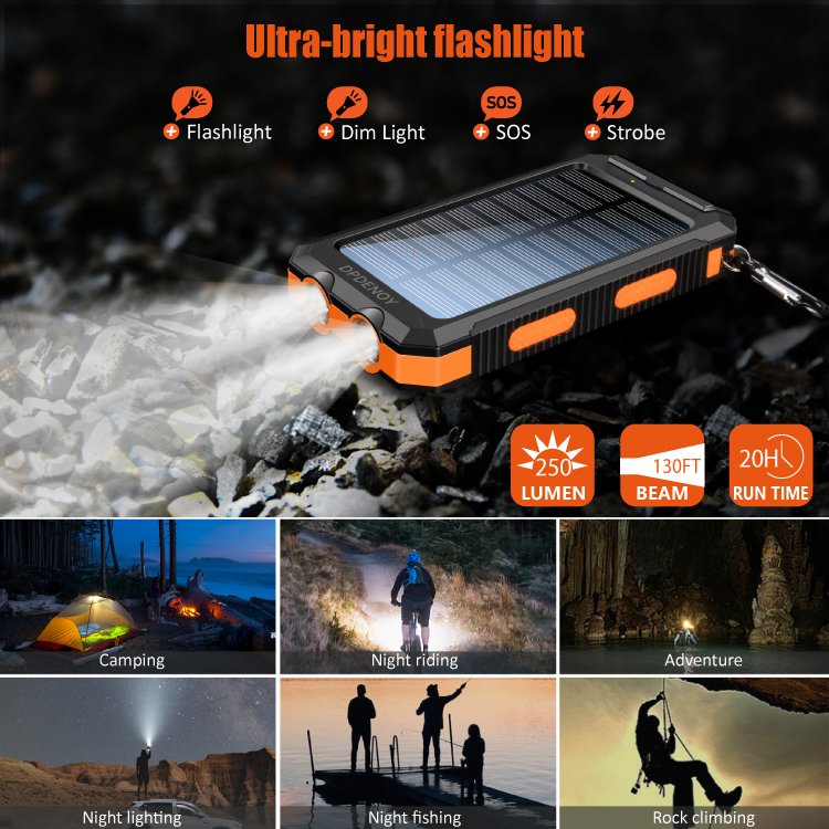 Trending Products 2024 New Arrivals OEM Outdoor Waterproof 10000mAh Large Capacity Ultra-Thin Portable Compass Solar Power Banks