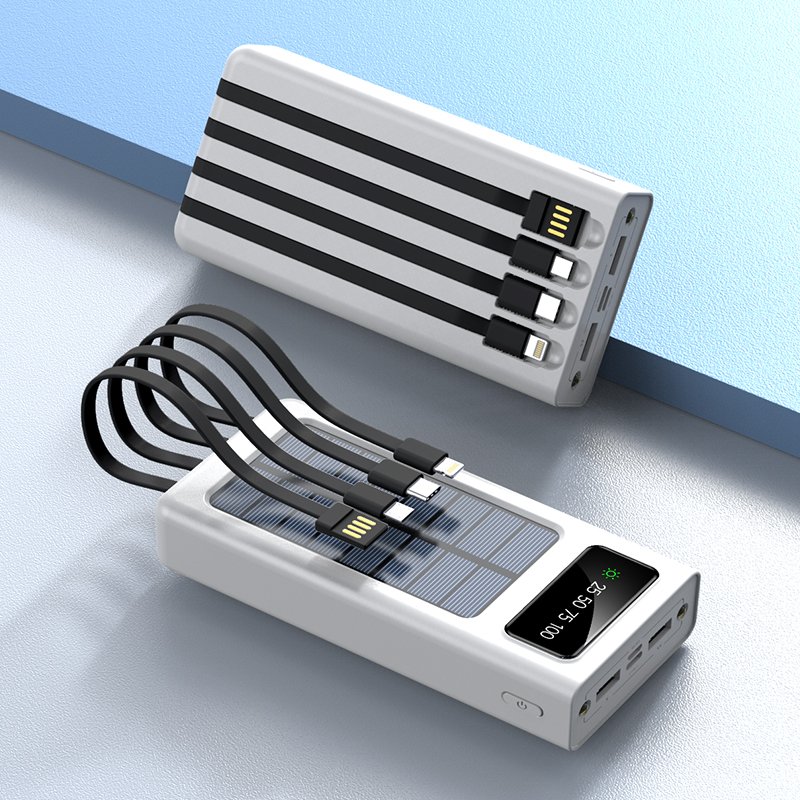 Waterproof Solar Power Bank 20000mah Dual USB Li-Polymer Battery Charger Travel Solar Power Bank with LED Flashlight