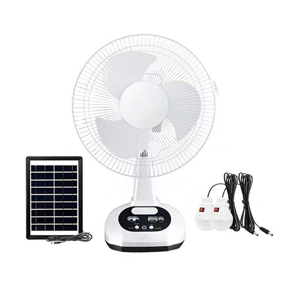 12-Inch Rechargeable Solar Lithium Battery Table Fan AC/DC Multifunction LED with Solar Charger