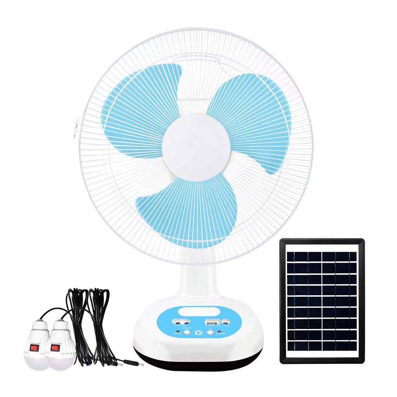 12-Inch Rechargeable Solar Lithium Battery Table Fan AC/DC Multifunction LED with Solar Charger