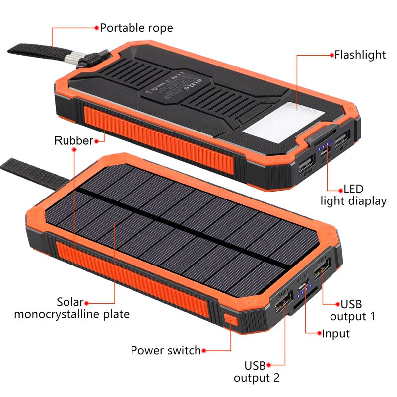 Trending Products 2024 New Arrivals OEM Logo Light Outdoor Waterproof Portable Emergency Charger 20000mAh Solar Power Banks