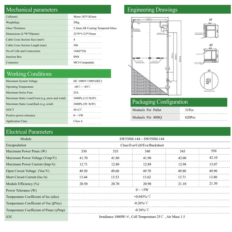 Sunway manufactures 550w solar panels factory used in solar panel system for home