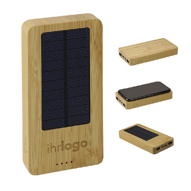 New Private Bamboo 10000mah USB C Wireless PowerBank Solar Power Bank